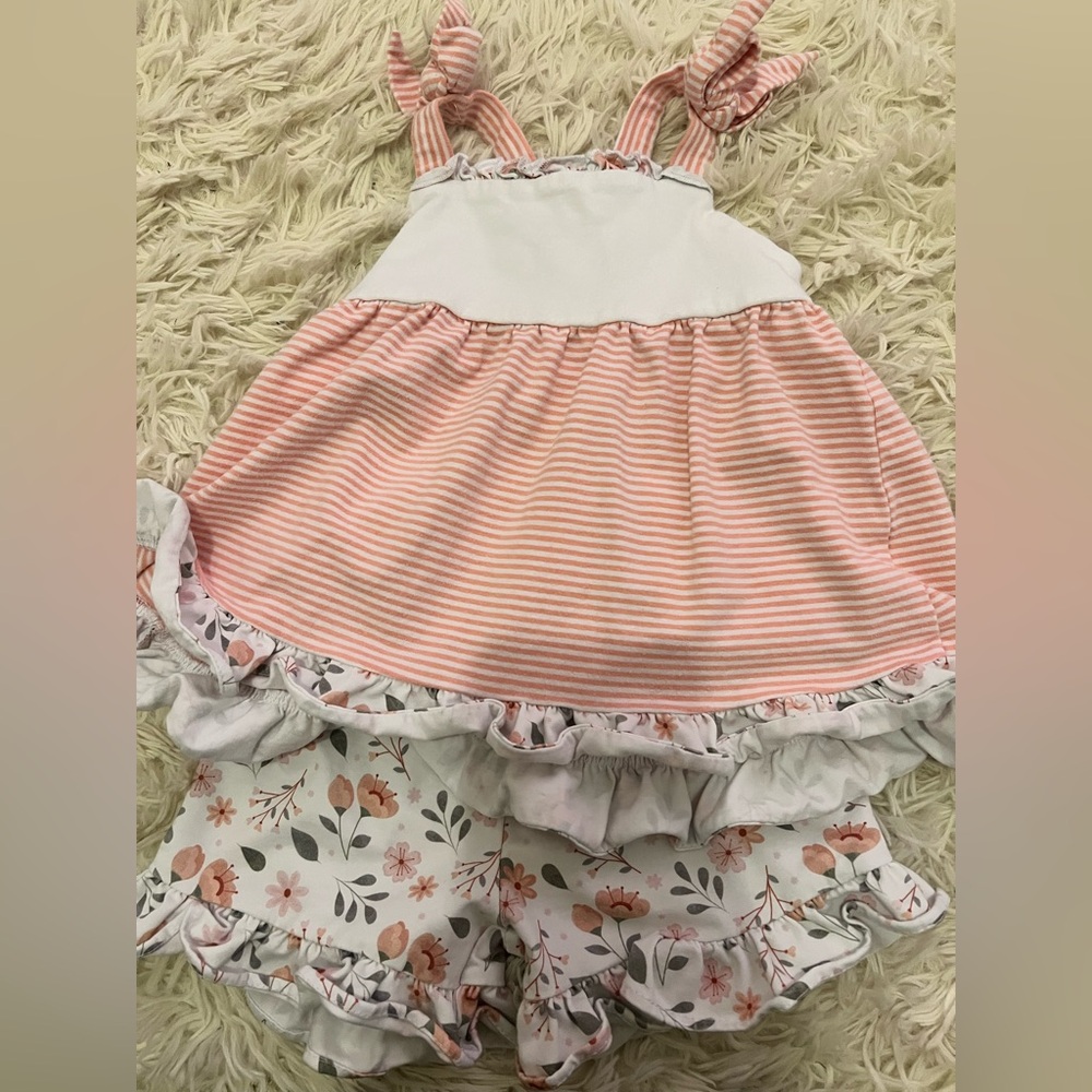 Pink and White Striped Baby set with Floral Bottoms